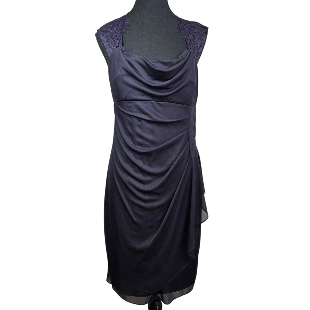 Scarlett Draped Mini Dress With Delicate Lace Shoulders In Purple Size 8